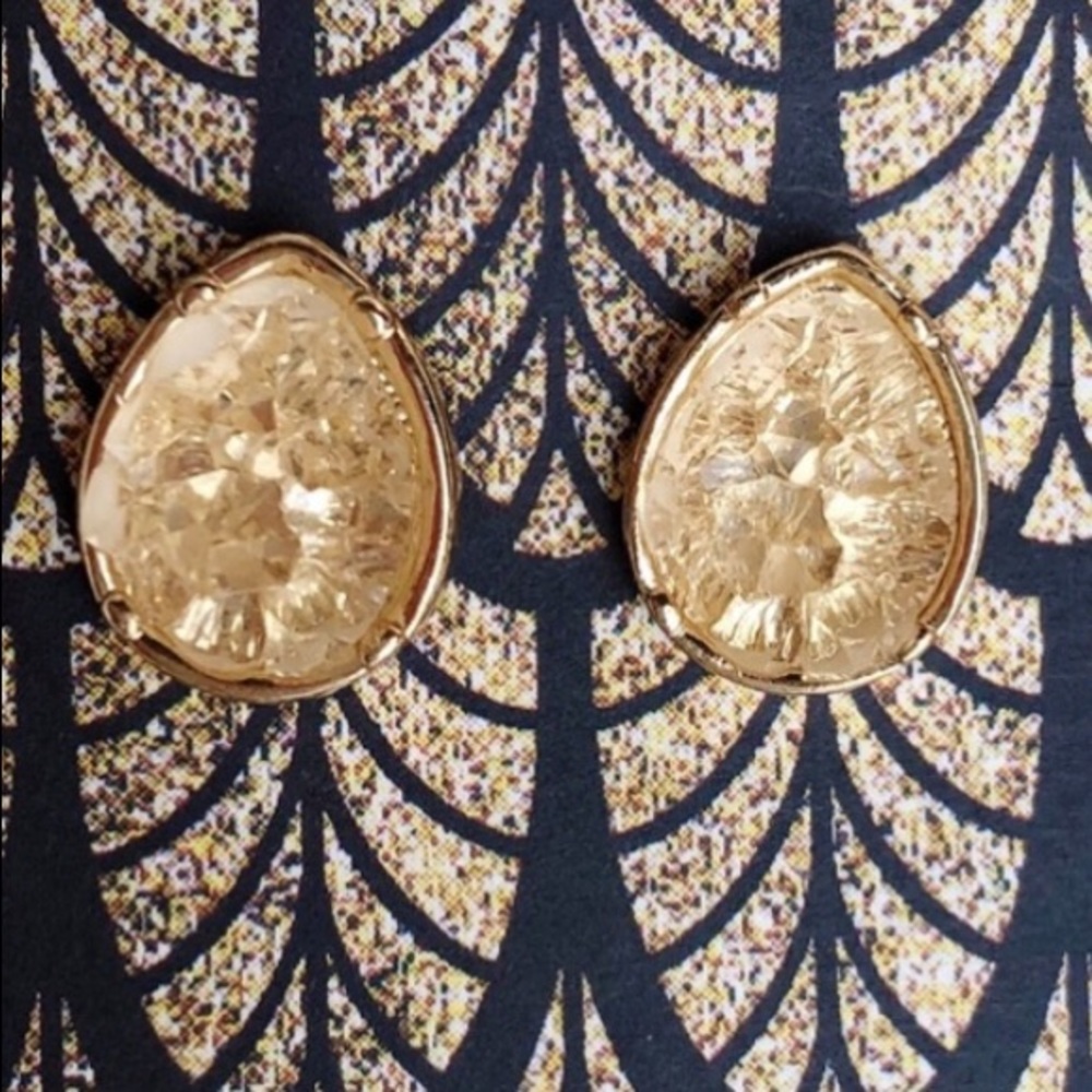 Cream & Gold Druzy quartz teardrop earrings